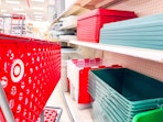 hefty-holiday-storage-totes on target shelf next to cart