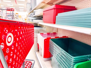 hefty-holiday-storage-totes on target shelf next to cart