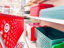 hefty-holiday-storage-totes on target shelf next to cart