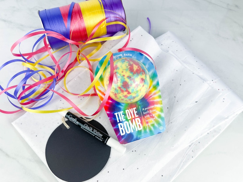 items on a counter to make a bath bomb teacher gift 