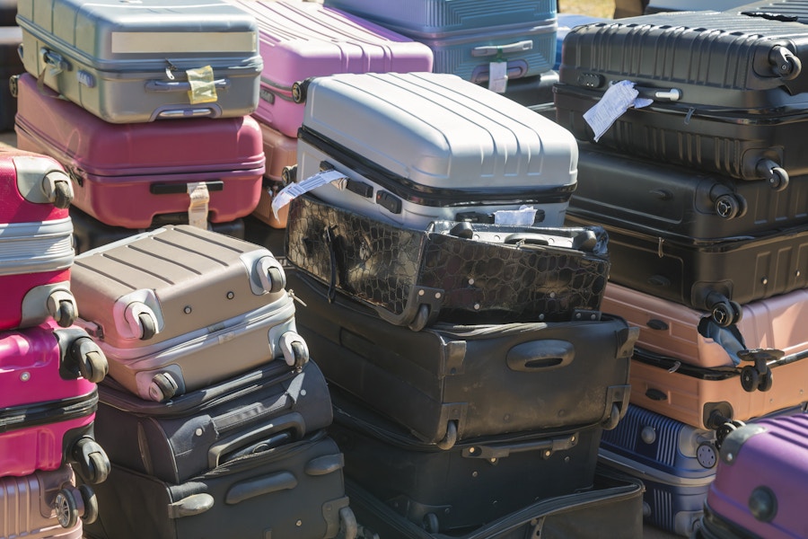 Stacks of unclaimed baggage from an airport