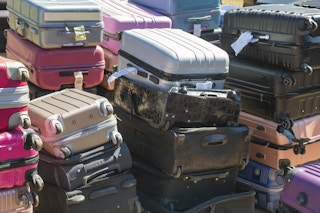 Stacks of unclaimed baggage from an airport
