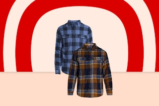 blue and black flannell with burnt orange and dark blue flannel on cream and red background