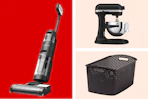 Stick vacuum, stand mixer and storage basket