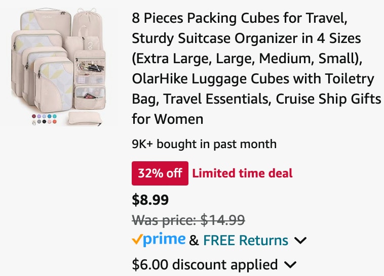 ss 8-pack packing cubes