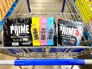 prime hydration drinks and sticks in a cart