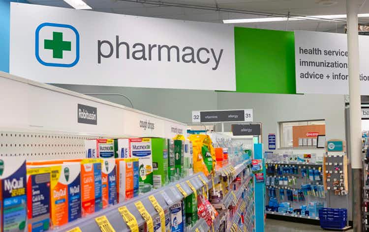 A pharmacy sign inside Walgreens