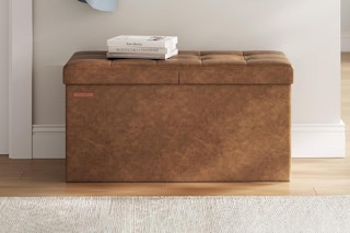 a folding storage ottoman in a hallway