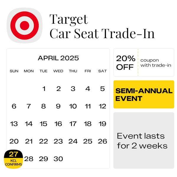 Calendar of Target Car Seat Trade-In starting April 27, 2025