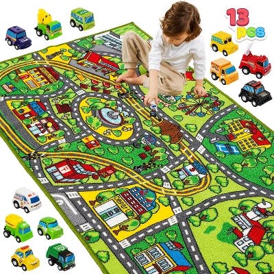 Kids Play Rug with 12 Cars