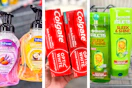 collage with softsoap, colgate, and garnier
