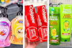 collage with softsoap, colgate, and garnier