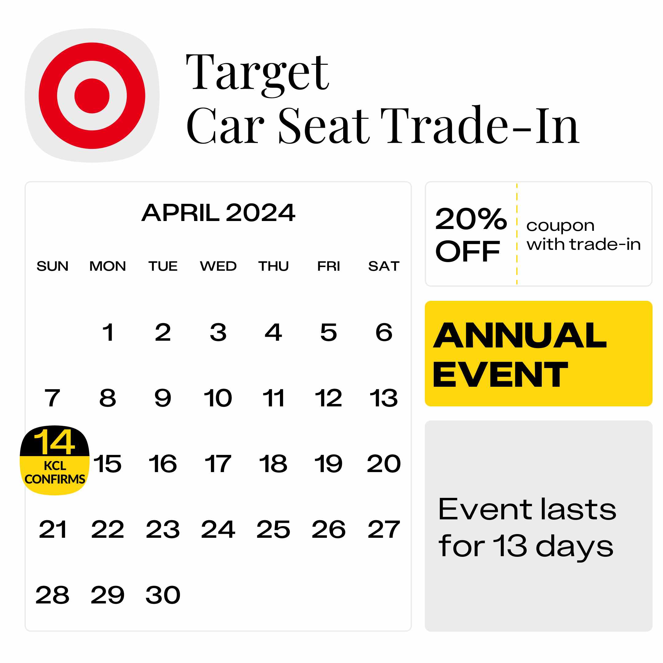 Confirmed Target Car Seat Trade-In 2024 Dates: April 14-27, 2024
