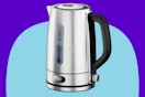  COWSAR Electric Kettle with Precise Temp Control on a blue background.