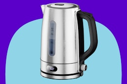  COWSAR Electric Kettle with Precise Temp Control on a blue background.