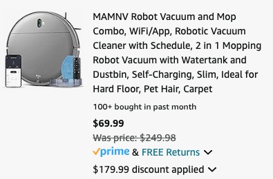 Robot Vacuum and Mop Combo Amazon Receipt