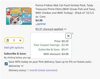 Friskies Amazon receipt