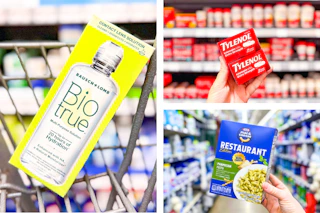 biotrue, tylenol, and kraft mac & cheese side by side