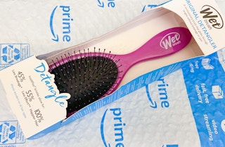 wet brush on an amazon package