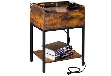 Brown Nightstand With Charging Station