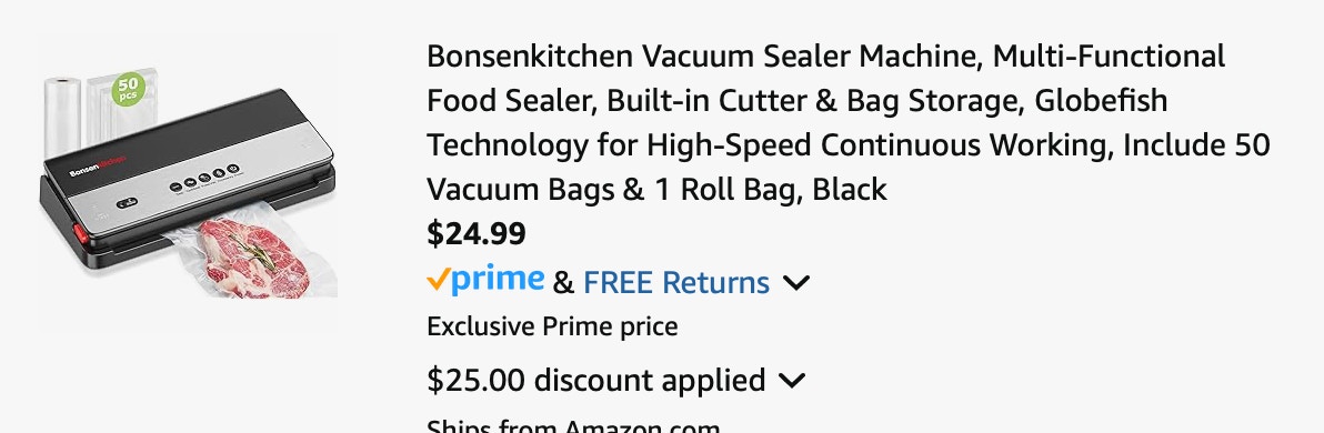 vacuum sealer Amazon receipt