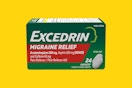 A 24-caplet box of Excedrin Migraine Relief medicine, which contains acetaminophen, aspirin, and caffeine.