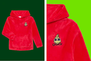 2 photos of the Dr Seuss Grinch Plush Hoodie for kids