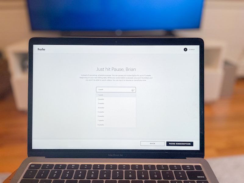 On a laptop going through the process of pausing a hulu subscription