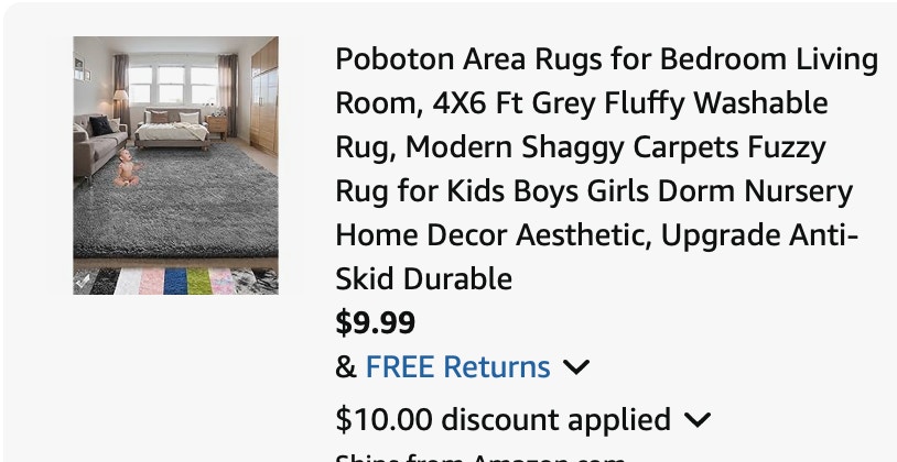 Poboton Area Rugs for Bedroom Living Room, 4X6 Ft Grey Fluffy 