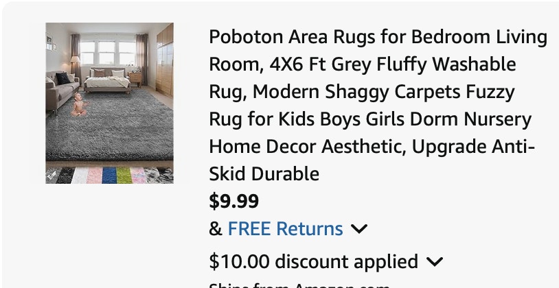 Poboton Area Rugs for Bedroom Living Room, 4X6 Ft Grey Fluffy