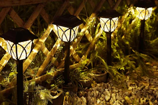 solar lights along a fence