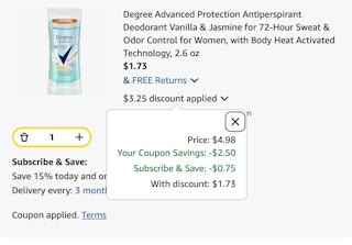 Degree deodorant Amazon receipt
