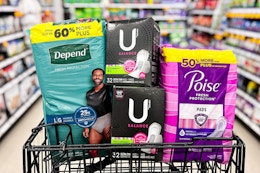 shoprite sponsored depend poise and kotex items in cart