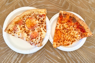 Costco and Sam's Club pizza slices on plates