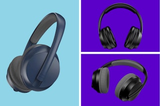 Collage of Navy and Black Brookstone Wireless Noise Isolating Headphones on Clearance at Macy's