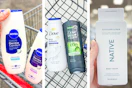 collage image of nivea, dove, and native body wash