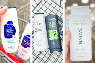 collage image of nivea, dove, and native body wash