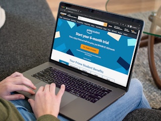 Someone looking at the Amazon Prime Student landing page on a laptop