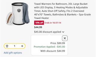 towel warmer Amazon receipt