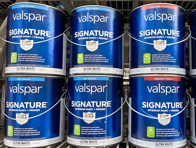 valspar paint cans on shelf 