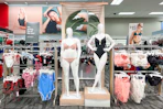 women's swimsuits sitting on target shelves