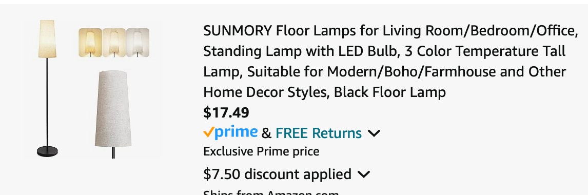 Modern floor lamp Amazon receipt