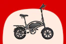 Stock image of a black folding electric bike/scooter