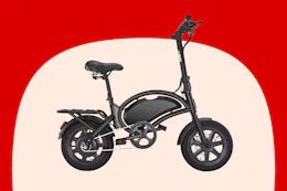 Stock image of a black folding electric bike/scooter