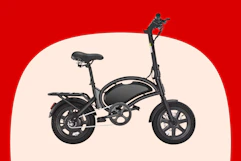 Stock image of a black folding electric bike/scooter