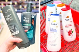 collage with Dove and Dove Men+Care body washes