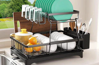 a dishes in a dish rack 