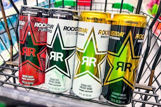 4 rockstar energy drinks in a cart