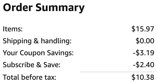 an amazon order summary ending in $10.38