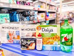 (2) Honest Baby Diaper Boxes, Breyers Ice Cream, Daiya Frozen Pizza, 7UP Soda & Dripping Sauce